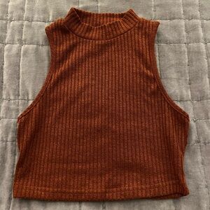 Rust Sleeveless Ribbed Halter Cropped Women's Top